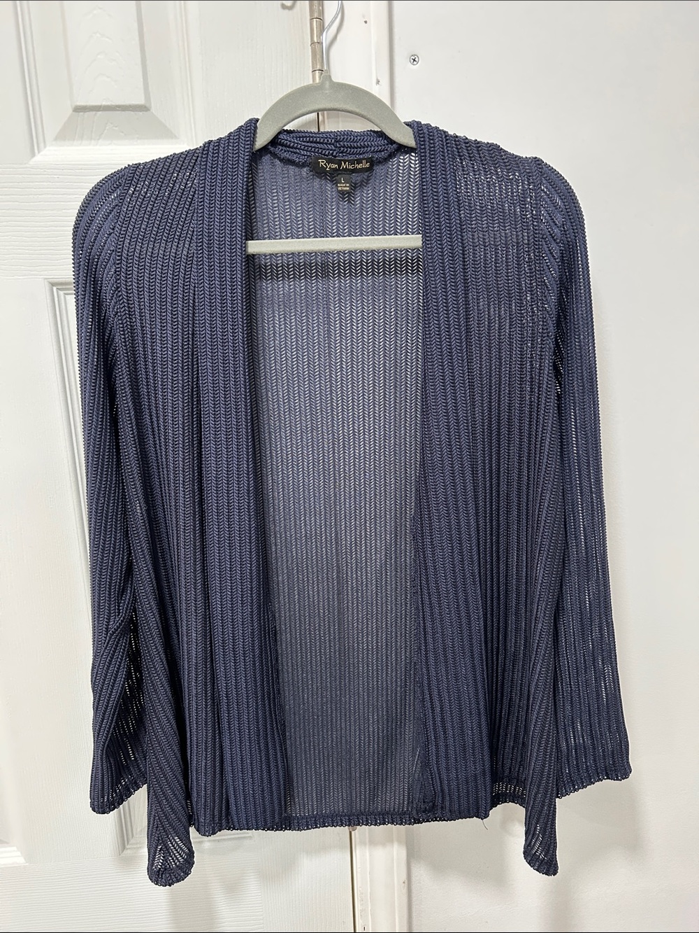 Ryan Michelle Navy Open-Front Ribbed Cardigan